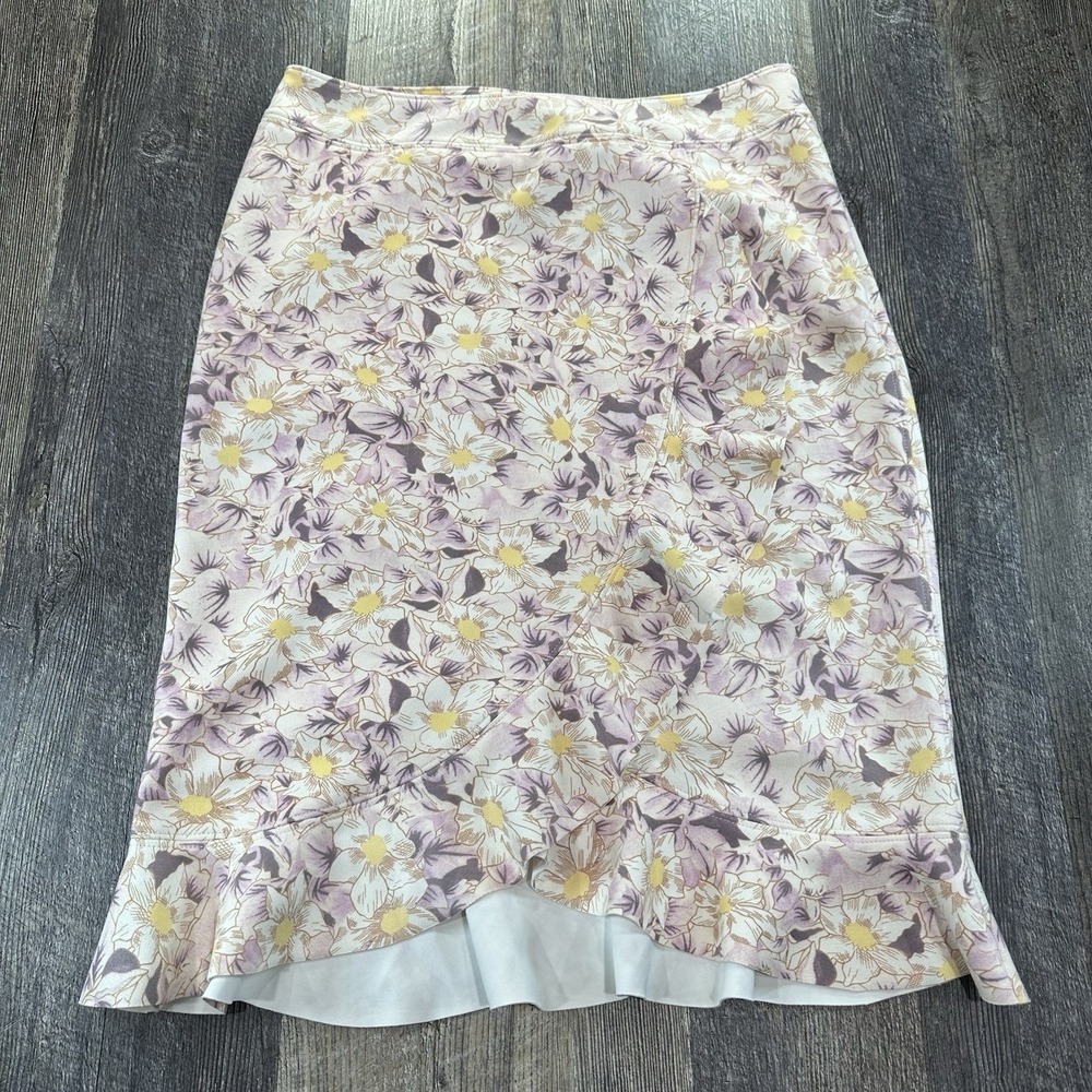 Anthropologie Skirt Vegan Seude Womens‎ Size 14 Skye Floral Ruffle Pencil